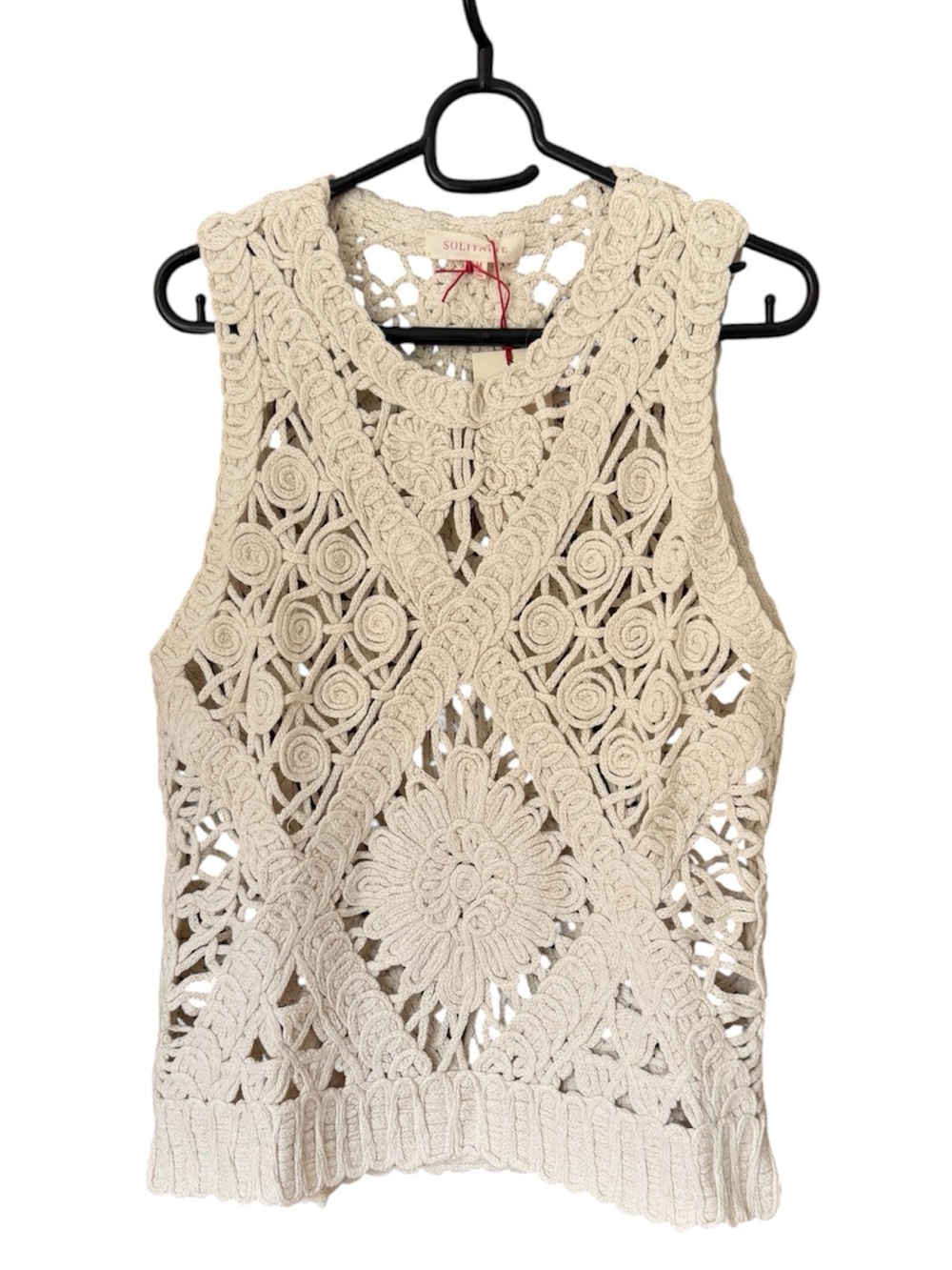 Solitaire Women’s Cream Crochet Knit Sleeveless Top